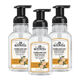 J.R. Watkins Foaming Hand Soap Pump with Dispenser, Moisturizing All Natural Hand Soap Foam, Alcohol-Free, Cruelty-Free, USA Made, Use as Kitchen or Bathroom Soap, Orange, 9 fl oz, 3 Pack