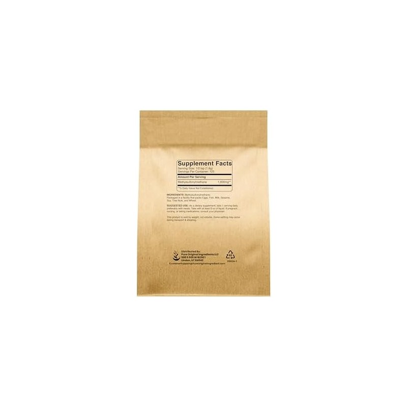 PURE ORIGINAL INGREDIENTS- “Metilsulfonilmetano (8 oz) MSM, Azufre Natural, Suplemento
