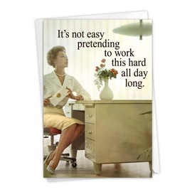 NobleWorks - Funny Work Anniversary Card for Women - Retro Humor Notecard, Employee and Coworker Recognition - Old School Secretary C5589ANG-WA