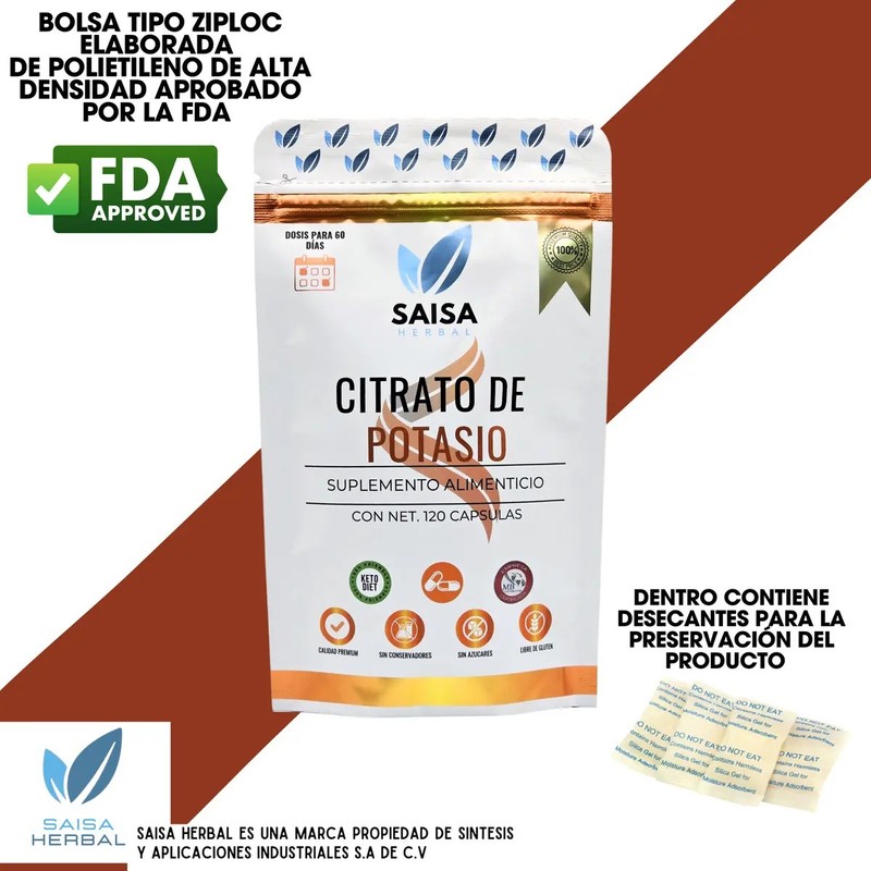 Citrato De Potasio 2 bolsas con 120 capsulas cu. Suplemento
