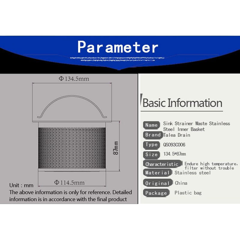 Talea Sink Drain Garbage received stainless steel sink basket