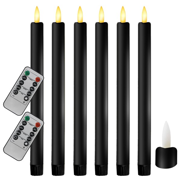 Sunjas 6PCS Flameless Taper Candles with 3D Flickering Flame Battery