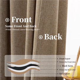 KangBang Extra Long Brown Blackout Curtains 120 Inches Long, Hook Belt Back Tab Pleated 2 Panels Energy Saving Morden Linen Drapes with Clip Rings for High Windows 52 Inch Wide by 120 Inch Length