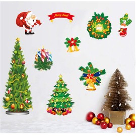 Kiddale Christmas Tree Wall Decals Snowman Santa Wreath Bells Stickers，Peel &Stick Decals Removable Vinyl Wall Decals for Xmas Winter Holiday Party Snowflake Decorations Supplies