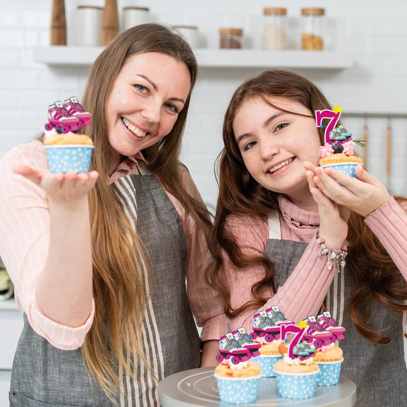 Happy 7th Birthday Roller Skating Cupcake Toppers