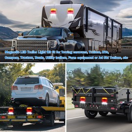 FEELOTAM Magnetic LED Trailer Towing Light Kit 24ft Cable with 7 Pin Plug Board Tail Brake Stop Indicator License Plate Light Lamp for Trucks Trailers RVs SUVs
