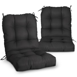 EAGLE PEAK Tufted Outdoor/Indoor Seat/Back Chair Cushions, Set of 2, 42'' x 21'', Black