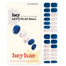 Heyhae Semi Cured Gel Nail Strips | No LED Lamp Needed | Solid, Blue, Spring | Easy Apply & Remove, Salon Quality | Includes 28 Strips, 1 Prep Pads, Nail File & Wooden Stick - Hey, Let's Play Ball