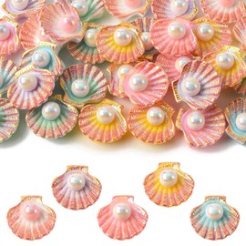 LiQunSweet 30Pcs Colorful Shell Charm, Opaque Resin Cabochons, No Hole, Mixed Colors, 25-26mmx12-12.5mm, 6 Styles, for Jewelry Making, DIY Crafters