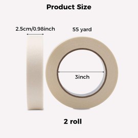 Rnigra White Masking Tape 2 Roll(25mm x 50M), Masking Tape for Painting, Decorating Tape, Paint Tape Masking for Painting and Decorating, DIY, Indoor & Outdoor, Sticks Well