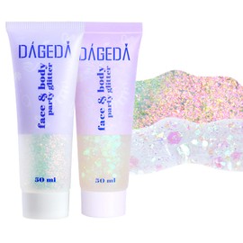 Prreal Body Glitter Gel, Face Glitters Body Gel Sequins Shimmer Liquid Eyeshadow, Chunky Glitter for Face Nails Hair, Holographic Mermaid Sequins for Festival Makeup 100 ml (White + Sparking Pink)