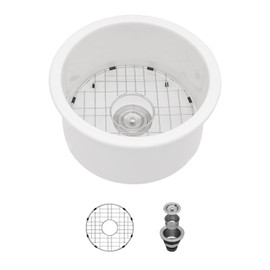 Sarlai 18 White Bar Sink Round - 18 Inch Small Dual Mount (Undermount/Drop In) Sink, White Ceramic Porcelain Fireclay Single Bowl Kitchen Bar Prep Wet Bar RV Camper Laundry Room Sinks Basin