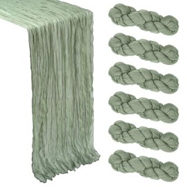 Paquete de 6 caminos de mesa de gasa verde salvia de 10 pies (35 x 120 pulgadas), estilo boho, tela rústica transparente para decoración de fiestas, baby shower, boda, centro de mesa para el hogar