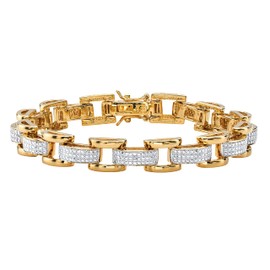PalmBeach Men's Yellow Gold-plated Genuine Diamond Accent Fancy Link Bracelet (8.5mm), Box Clasp, 8.5 inches