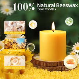 1 Pack 100% Pure Beeswax Candles,45 Hours Long Burning-Natural Beeswax Pillar Candles for Emergency,Unscented Bees Wax Candles for Home,Paryer,Parties,Pillar Candle Bulk 2.8x3in