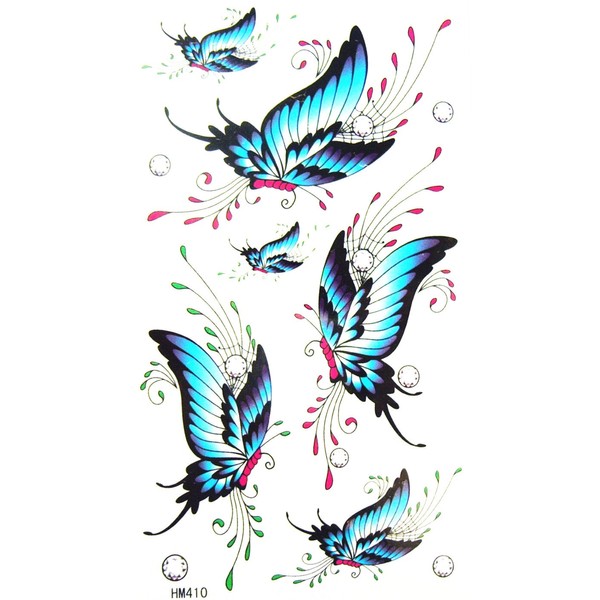 King Horse Beautiful Water Sweat Proof Tattoo Body Paint Sticker for Female Women (Pretty Blue Butterflies in many with Little Crystals. With One Piece MicroDeal® Trademark Cleaning Cloth Per Order