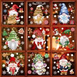 BORAMDO Christmas Window Clings 11 Sheets, Christmas Gnome Snowflake Window Decals Stickers, Removable Christmas Window Decorations for Glass Windows Xmas Holiday Home Office Decor 9 Styles (Gnome-B)