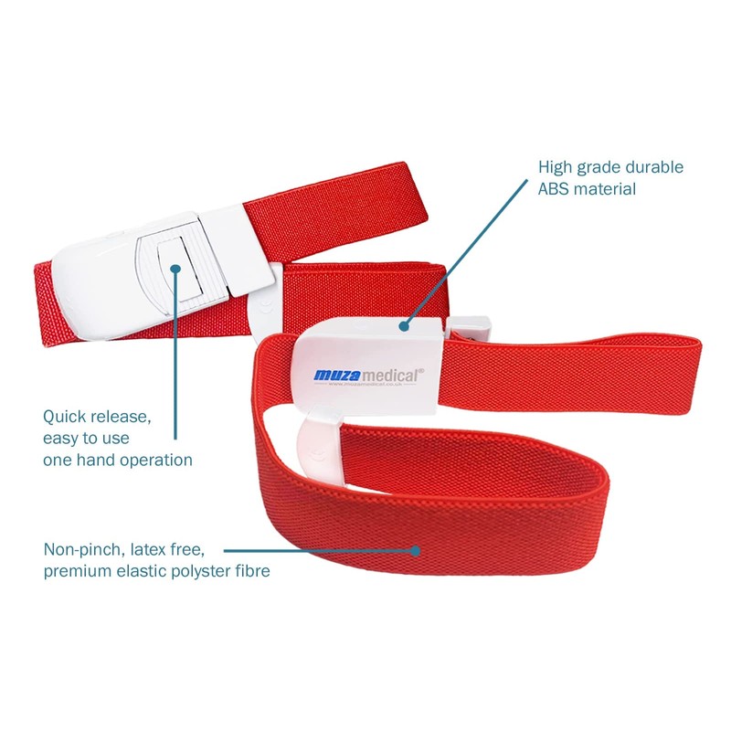 Muzamedical Tourniquet Quick Release Buckle, Latex Free (Red)