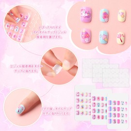 Litherr S 60 Pcs Nail Tips for Kids Nail Tips Cute Kids False Nails Girl Hand Decoration Nail Stickers Nail Decoration for Girls Nail Supplies Fake Nail Set Manicure DIY
