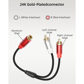 RIIEYOCA Short RCA Y Splitter Cable,1 RCA Female to 2 RCA Male Stereo Audio Extension Cable for Speaker,Subwoofer,Amplifier,Stereo System,Home Theater,2Pack(0.3M/1FT)