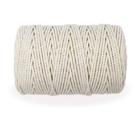 GRÜNTEK 3mm x 150m Macramé Cord - 100% Natural Cotton, 3-Strand Twisted Rope for Crafts, Knitting, Decor, and Gift Packaging in Elegant Beige