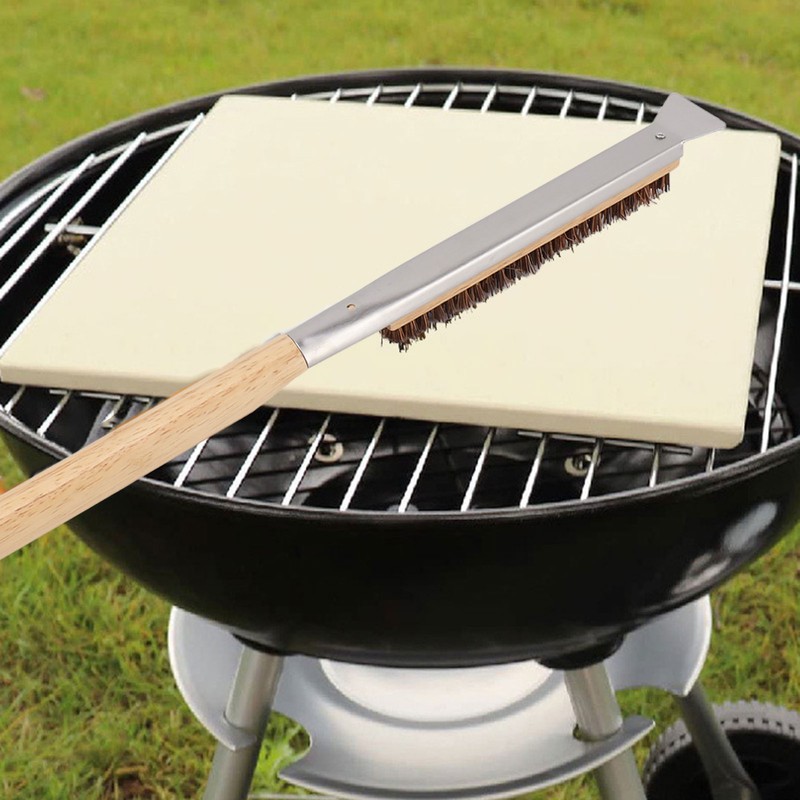 Pizza Oven Brush with Scraper Detachable Wooden Handle Coconut Fiber