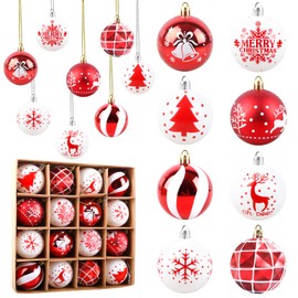 Aitsite 16 Pcs Christmas Baubles, Red and White Shatterproof Xmas Baubles Christmas Tree Decorations Large Christmas Balls Ornaments Hanging Christmas Decorations for Xmas Holiday Party Home