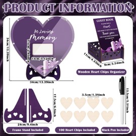 Gerrii Funeral Guest Book for Memorial Service with 100 Wood Hearts Drop Box and Pen Funeral Guest Heart Picture Frame for Memorial Service Celebration of Life Party Supplies in Loving Memory