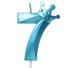 Blue Crown Birthday Candle 7, 7 Candles for Birthday Cakes,Number 7 Crown Candle,7th Birthday Candles Sparkle Decoration for Birthday Party Wedding Anniversary Celebration Supplies