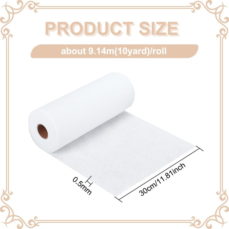 BENECREAT Iron-On Fusible Fleece Interfacing, White, 9m x 30cm