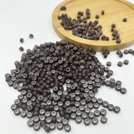 Hair Extension Beads, Microlink Beads, 5mm Silicon Beads for Hair Extensions,Silicone Lined Micro Links Rings Beads Hair Feather Extensions 500pcs-Dark Brown