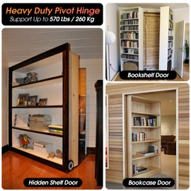 Pivot Hinge, Heavy Duty Hidden Door Hinge for Wood Secret Door, Pivot Door Hardware for Hidden Door Bookcase, 360 Degree Rotation Stainless Steel Invisible Pivot Hinge System – Silver