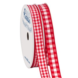 Ribbli 2 Rolls Red and White Gingham Ribbon,Total 20 Yards,3/8 Inch x 10 Yard Each Roll,Polyester Woven Edge,2 Styles Red Plaid Ribbon