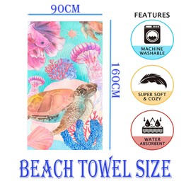 Large Thin Microfibre Beach Towel with Bag for Adult Men Women,160x90cm Pink Turtle Beach Towels Quick Dry Sand Free Lightweight Swim Bath Towel for Travel,Swimming,Pool,Holiday,Camping,Yoga,Gym Sport