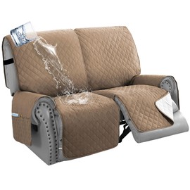 H.VERSAILTEX 100% Waterproof Loveseat Recliner Sofa Cover Thick Soft Reclining Couch Cover with Adjustable Strap 2-Piece Furniture Protector for Dog Pet Washable(Recliner Loveseat, French Oak)