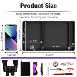 Extra Large Dashboard Mat for Car, 13.4" X 7.8" Rubber Anti-Slip Dash Pad Accessories, Compatible with All Smartphone, Separate Compartments Organizer for Cell Phone, Keychains, with Non Marking Tape