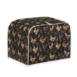 NETILGEN Toaster Cover Microwave Toaster Oven Grill Dust Cover Compatible with 4 Slice Toaster Dust Protection Washable Stain Resistant Gift for Women, Rooster Floral Black