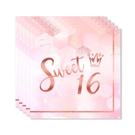 ParPix Pack of 20 Sweet 16th Birthday Decorative Napkins, 33 x 33 cm Napkins Decoration 16th Birthday Girls, Pink Napkins Birthday 16 Years Girls, Sweet 16 Birthday Napkins, 16th Birthday Table