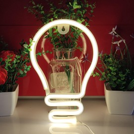 JYWJ Bulb Neon Light,USB or 3-AA Battery Powered Neon Signs,LED Desktop Wall Decoration,Various Parties,Decoration Of Business Premises (Warm)