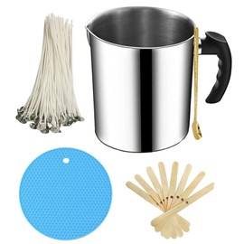 Candle Making Pouring Pot 44oz 1.3L Double Boiler Wax Melting Pot and Spoon 304 Stainless Steel Candle Making Pitcher Heat-Resistant Handle Dripless Pouring Spout Anti Scalding Pad