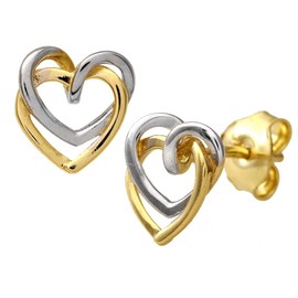 Citerna 9ct Yellow and White Gold Double Heart Stud Earrings
