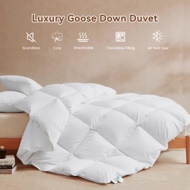 LeWinBedding Goose Feather Down Fiber Comforter King Size, All Season Duvet Insert, 750+FP Hotel Bed Comforter, Ultra Soft 100% Organic Cotton Fabric, 106x90 Inches