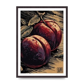 Lithobee - Luscious Plum in Woodblock Print Home Wall Art Prints - A2 Black Saw Cut Grain Frame