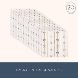Bonjour Fête Gold Signature Bow Large Paper Napkins | 3-Ply Napkins for Birthdays & Holidays | Premium Lunch Napkins | Gold Foil | Party Decor | Party Supplies Decorations | Pack of 20, 6.5" Folded