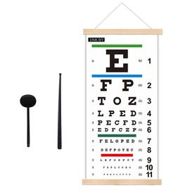 DMCBY Eye Chart, Snellen Eye Chart for Eye Exams 20 Feet with Wood Frame 11x22 Inches, Canvas Low Vision Eye Test Wall Chart with Eye Occluder Hand Pointer for Kids Gifts (20 Feet Test Distance)