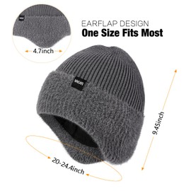 Wmcaps Winter Hat with Warm Fleece Lining and Ear Flaps for Men Women Warm Thermal Knitted Hat for Outdoor Use Comfortable Soft Stretchy Gift for Men Women, Carbon grey