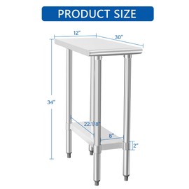 HARDURA Stainless Steel Work Table Commercial 30×12 Inches Kitchen Prep Table and Heavy Duty Commercial Workbench NSF 430 with Undershelf and Galvanized Legs