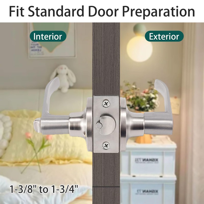 Door Handle Lock with Keys, Internal Door Lock with Adjustable