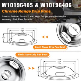 Upgraded W10196405 W10196406 Chrome Drip Pans MP22YA Electric Range Burner Element MP15YA(6") MP21YA(8") by Blutoget -Fit for Whirlpool Kenmore May-tag Electric Range Stove for 3 Small Burners 1 Large