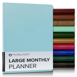 Gallery Leather Large Monthly Planner 2025-2026, Elegantly Bound Calendar Planner and Notebook with Stylish Gold-Gilded Page Edges, 18 Months - Caribbean Aqua - 9.75x7.5"